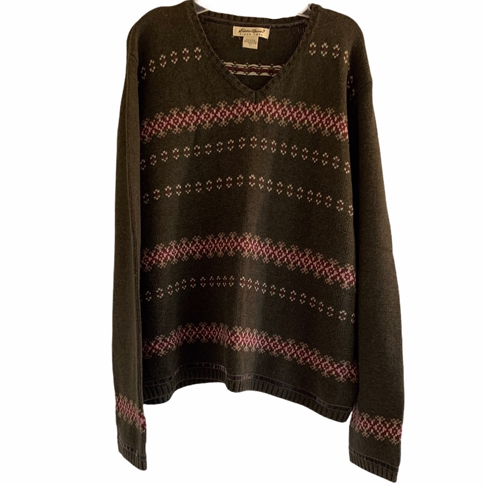 Vintage Eddie Bauer Gray Fair Isle Cotton Sweater